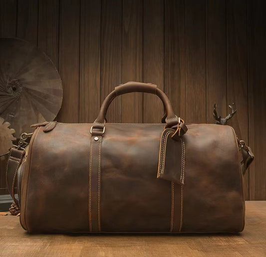 【Handmade Vintage Cowhide duffle bag】-for Largest Bag