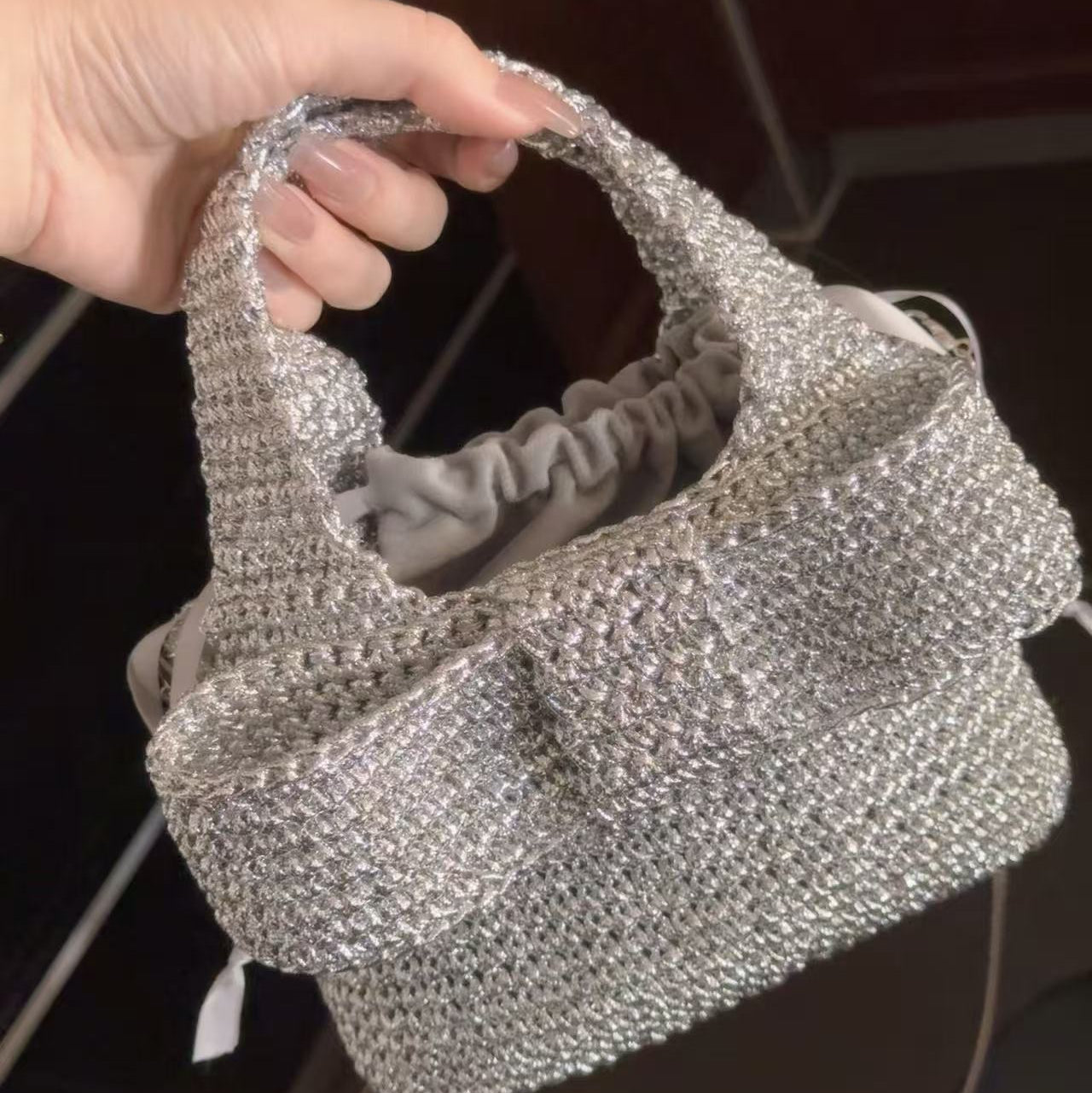 Small Silver Bow Bag Hobo